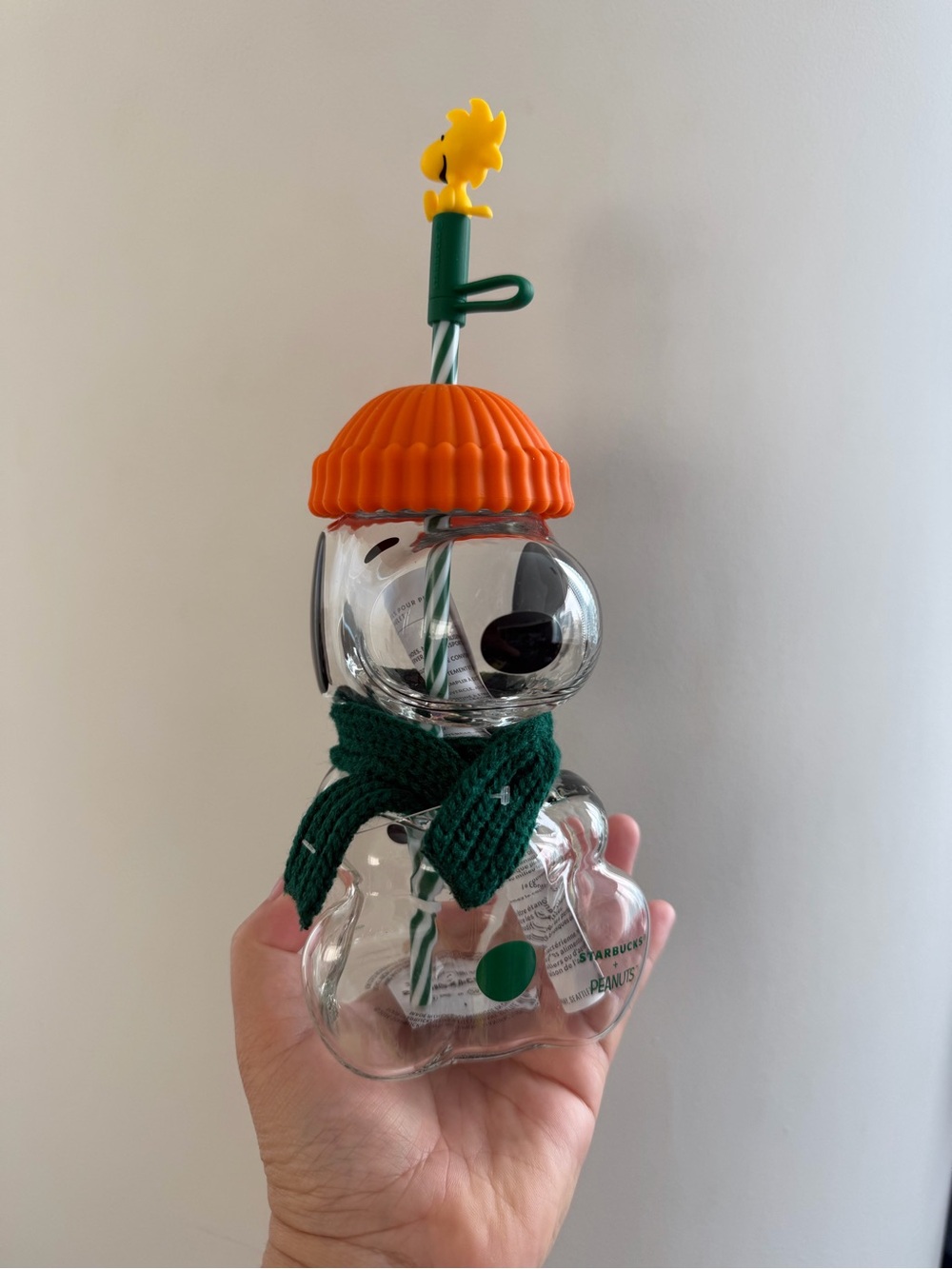 Starbucks Clear Snowman Sipper with Orange Hat and Green Scarf